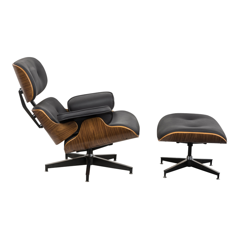 Πολυθρόνα-υποπόδιο relax Jenna pakoworld μαύρο pu- plywood καρυδί-βάση χρωμίου 82x92x82εκ 2
