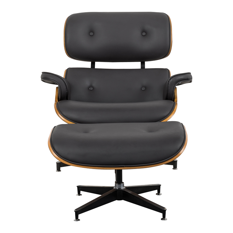 Πολυθρόνα-υποπόδιο relax Jenna pakoworld μαύρο pu- plywood καρυδί-βάση χρωμίου 82x92x82εκ 3