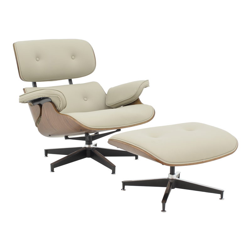 Πολυθρόνα-υποπόδιο relax Jenna pakoworld μπεζ pu- plywood καρυδί-βάση χρωμίου 82x92x82εκ 1