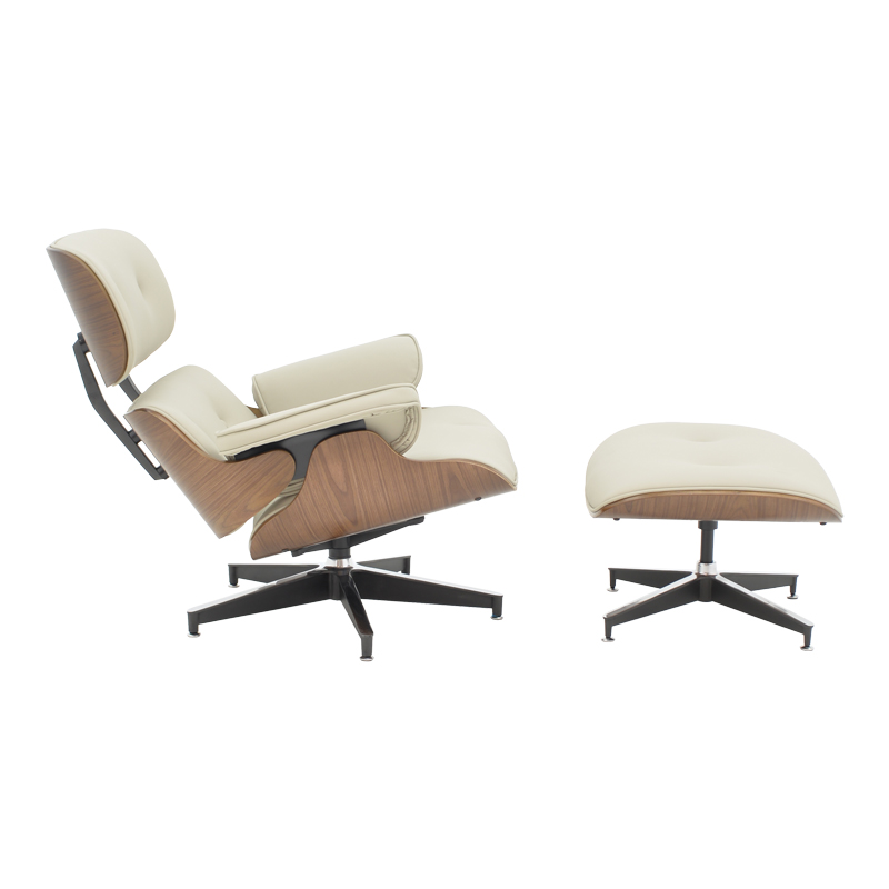 Πολυθρόνα-υποπόδιο relax Jenna pakoworld μπεζ pu- plywood καρυδί-βάση χρωμίου 82x92x82εκ 3