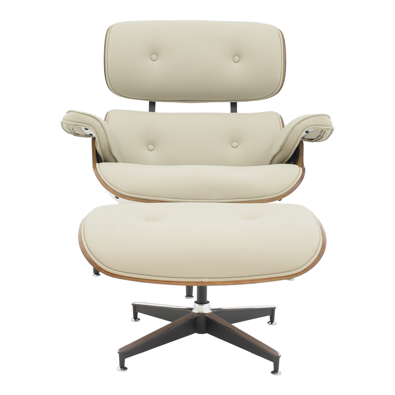 Πολυθρόνα-υποπόδιο relax Jenna pakoworld μπεζ pu- plywood καρυδί-βάση χρωμίου 82x92x82εκ 4