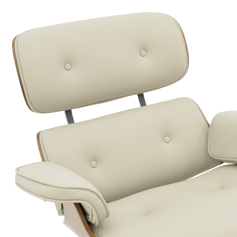 Πολυθρόνα-υποπόδιο relax Jenna pakoworld μπεζ pu- plywood καρυδί-βάση χρωμίου 82x92x82εκ 6