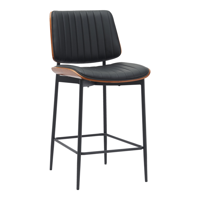 Σκαμπό-μπαρ Kathy pakoworld μαύρο pu-καρυδί μέταλλο 48.5x52.5x96εκ 1
