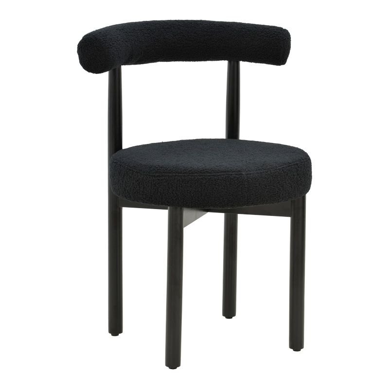 Καρέκλα Fenza pakoworld μαύρο μπουκλέ ύφασμα-πόδι ξύλο οξιάς σε μαύρη απόχρωση 60x54x75εκ 1