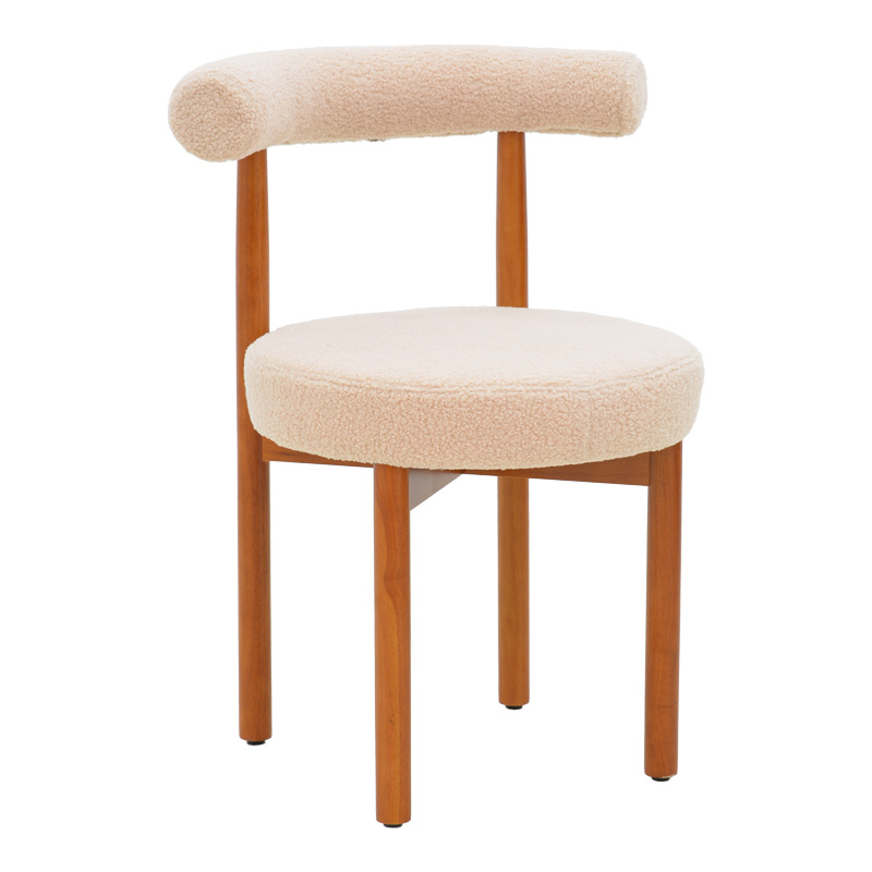 Καρέκλα Fenza pakoworld μπεζ μπουκλέ ύφασμα-πόδι ξύλο οξιάς σε καρυδί απόχρωση 60x54x75εκ 1