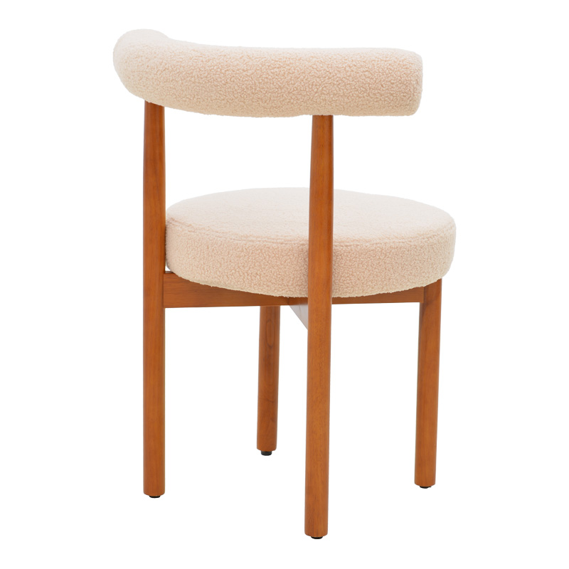 Καρέκλα Fenza pakoworld μπεζ μπουκλέ ύφασμα-πόδι ξύλο οξιάς σε καρυδί απόχρωση 60x54x75εκ 2