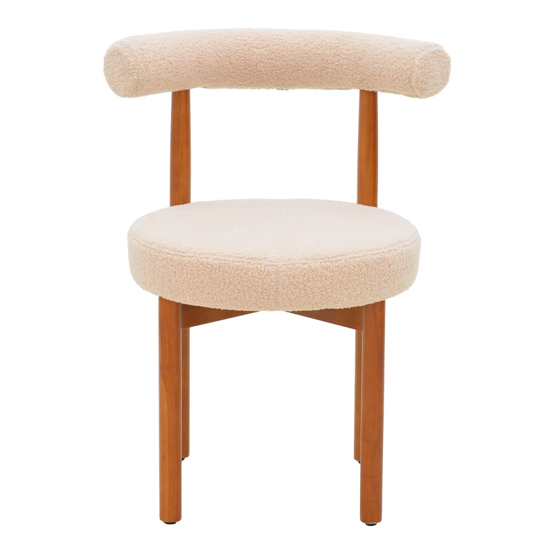 Καρέκλα Fenza pakoworld μπεζ μπουκλέ ύφασμα-πόδι ξύλο οξιάς σε καρυδί απόχρωση 60x54x75εκ 4