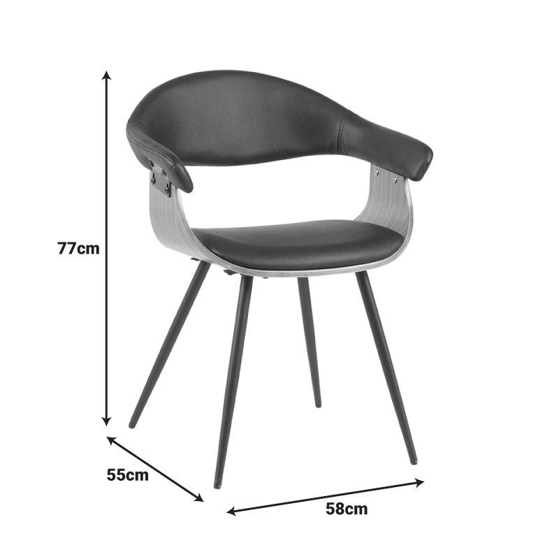 Πολυθρόνα Austen pakoworld PU μαύρο-ξύλο καρυδί-μέταλλο μαύρο 58x55x77εκ 6