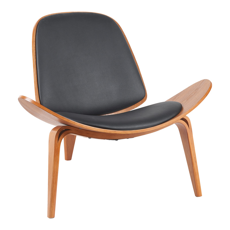 Πολυθρόνα Vilma pakoworld PU μαύρο- plywood καρυδί 90x76.5x74.5εκ 1