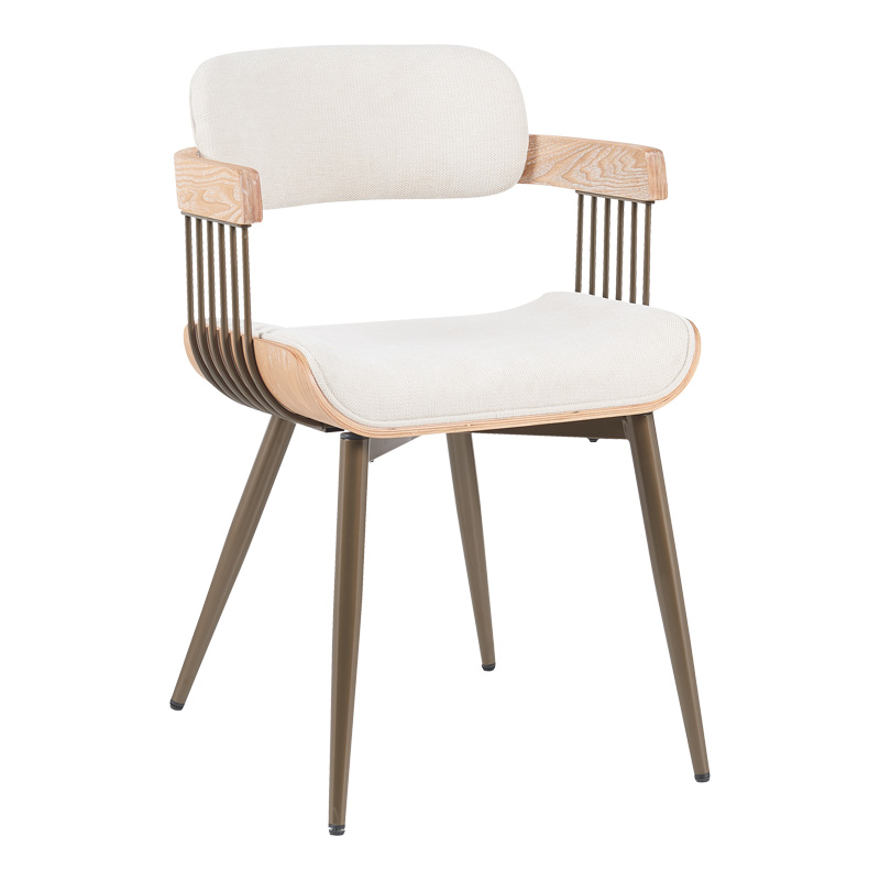 Πολυθρόνα Cameo pakoworld μέταλλο μπρονζέ-white-wash ξύλο-μπέζ ύφασμα 53x49.5x75.5εκ 1