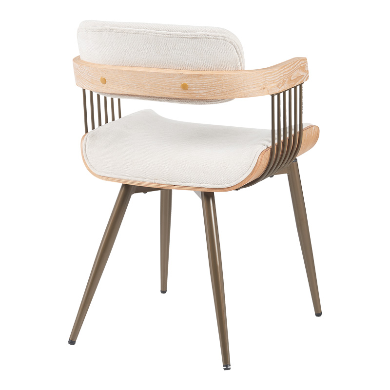 Πολυθρόνα Cameo pakoworld μέταλλο μπρονζέ-white-wash ξύλο-μπέζ ύφασμα 53x49.5x75.5εκ 2