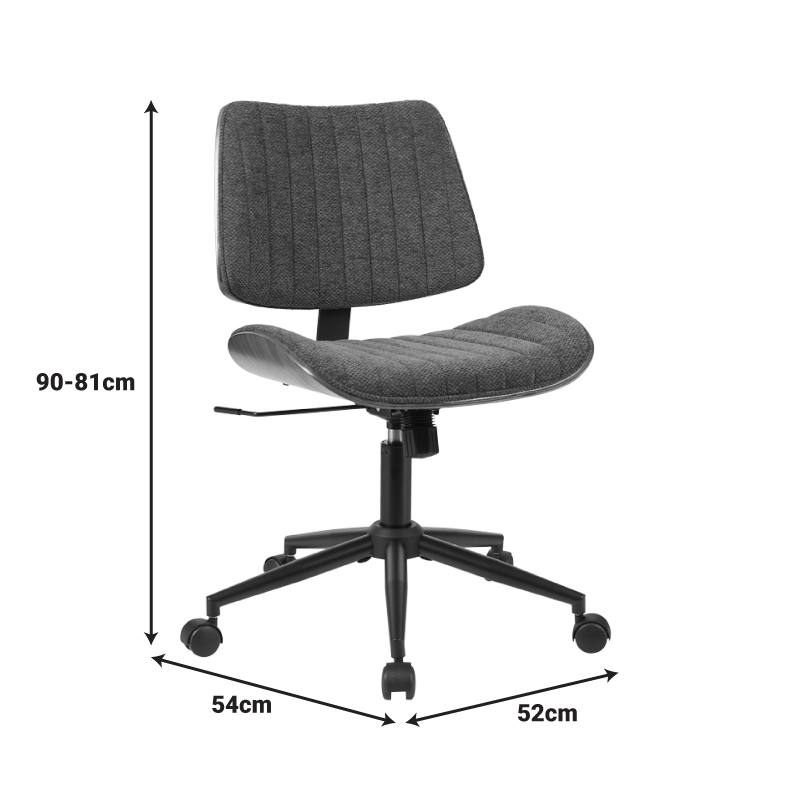 Καρέκλα γραφείου εργασίας Amani pakoworld ξύλο σε καρυδί με γκρι ύφασμα 52x54x90.5εκ 6