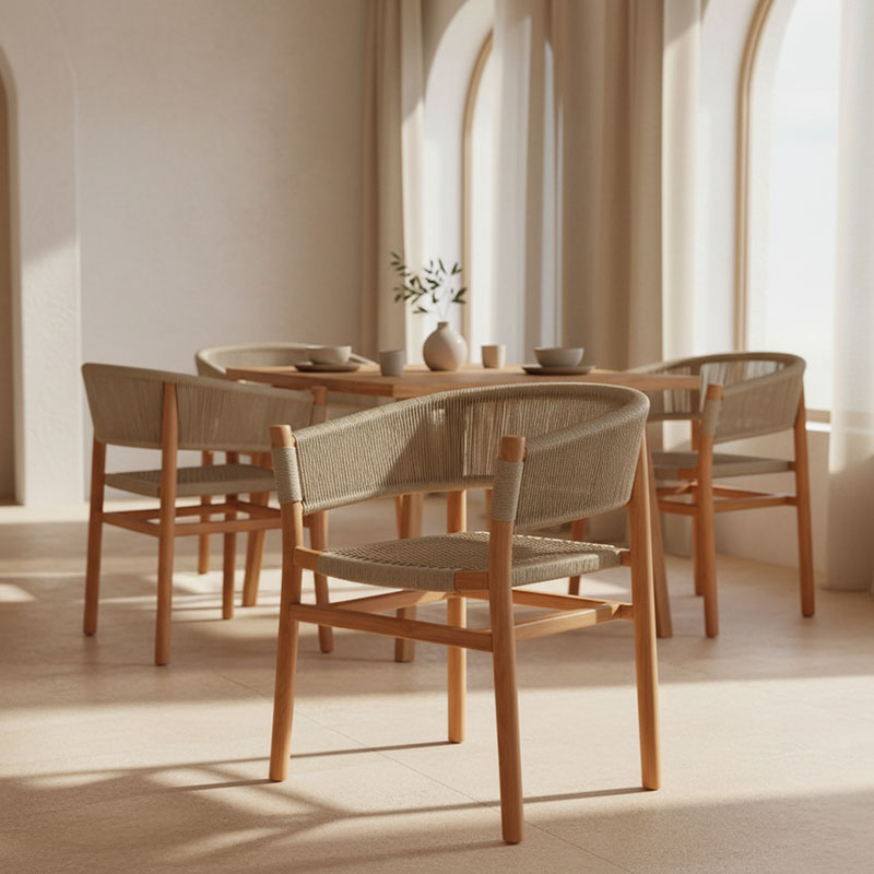 Πολυθρόνα Kajone pakoworld σκελετός teak ξύλο σε φυσική απόχρωση και κρεμ pe σχοινί 62x51x75εκ 2
