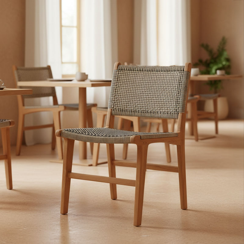 Καρέκλα Darien pakoworld σκελετός teak ξύλο σε φυσική απόχρωση και κρεμ-μαύρο pe σχοινί 52x62x86εκ 2