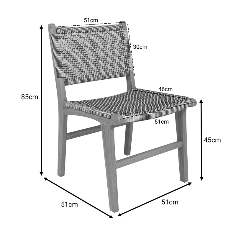 Καρέκλα Darien pakoworld σκελετός teak ξύλο σε φυσική απόχρωση και κρεμ-μαύρο pe σχοινί 52x62x86εκ 3