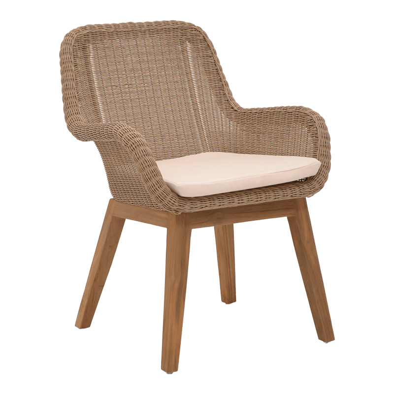 Πολυθρόνα Charlen pakoworld σκελετός αλουμινίου με teak πόδι σε φυσική απόχρωση και pe rattan 60x67x84εκ 1