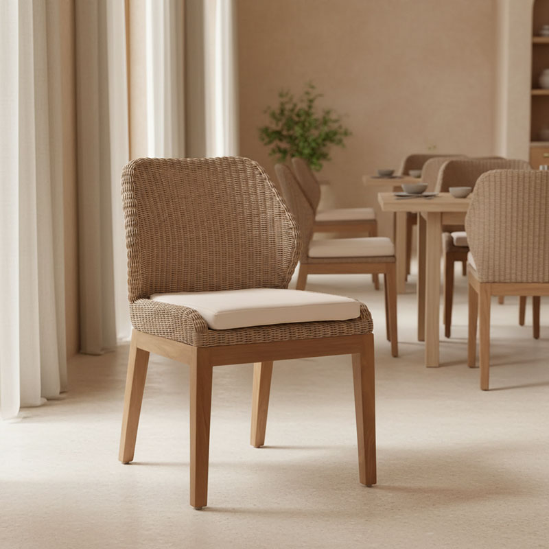 Καρέκλα Swinton pakoworld σκελετός αλουμινίου με teak πόδι σε φυσική απόχρωση και pe rattan 53x63x86εκ 2