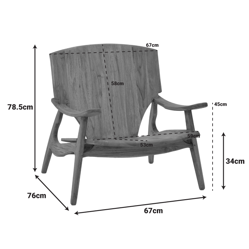 Πολυθρόνα Brazin pakoworld φυσικό teak ξύλο 67x76x78.5εκ 2