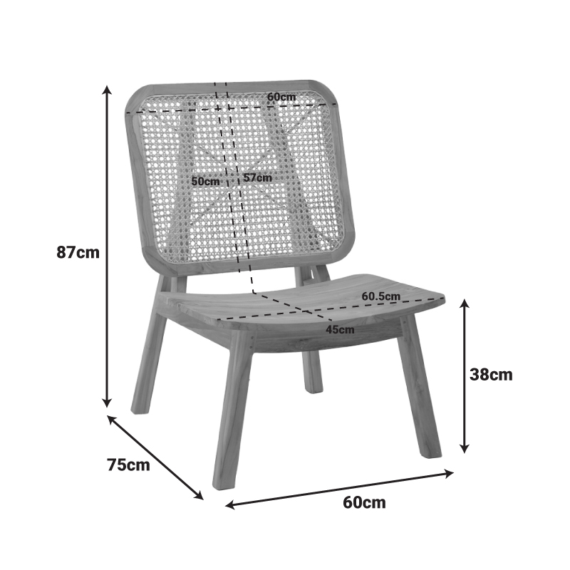 Πολυθρόνα Viborg pakoworld φυσικό teak ξύλο-φυσικό rattan 60x75x87εκ 2