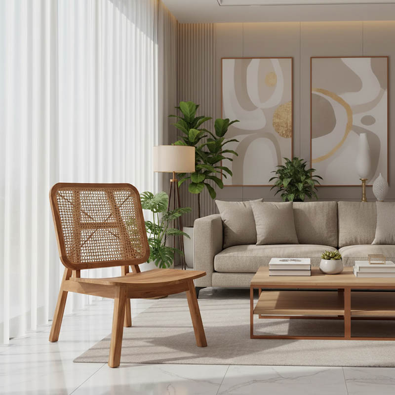 Πολυθρόνα Viborg pakoworld φυσικό teak ξύλο-φυσικό rattan 60x75x87εκ 3