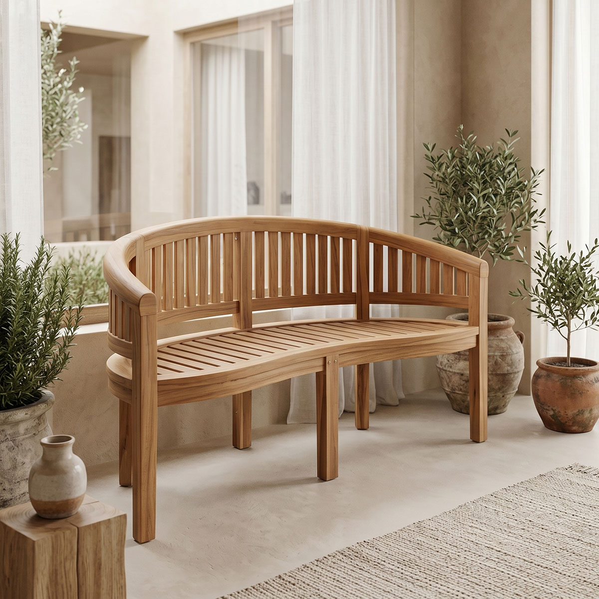 Καναπές τριθέσιος Coren pakoworld φυσικό teak ξύλο 150x61x87εκ 1