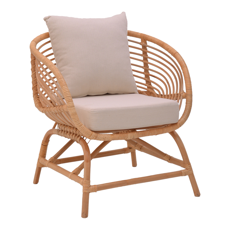 Πολυθρόνα Caxen pakoworld φυσικό rattan-λευκό μαξιλάρι 72x63x75εκ 1