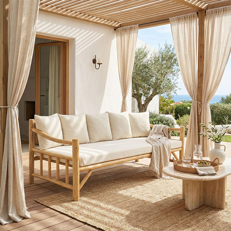 Καναπές Roziana pakoworld φυσικό teak ξύλο 210x100x80εκ 1