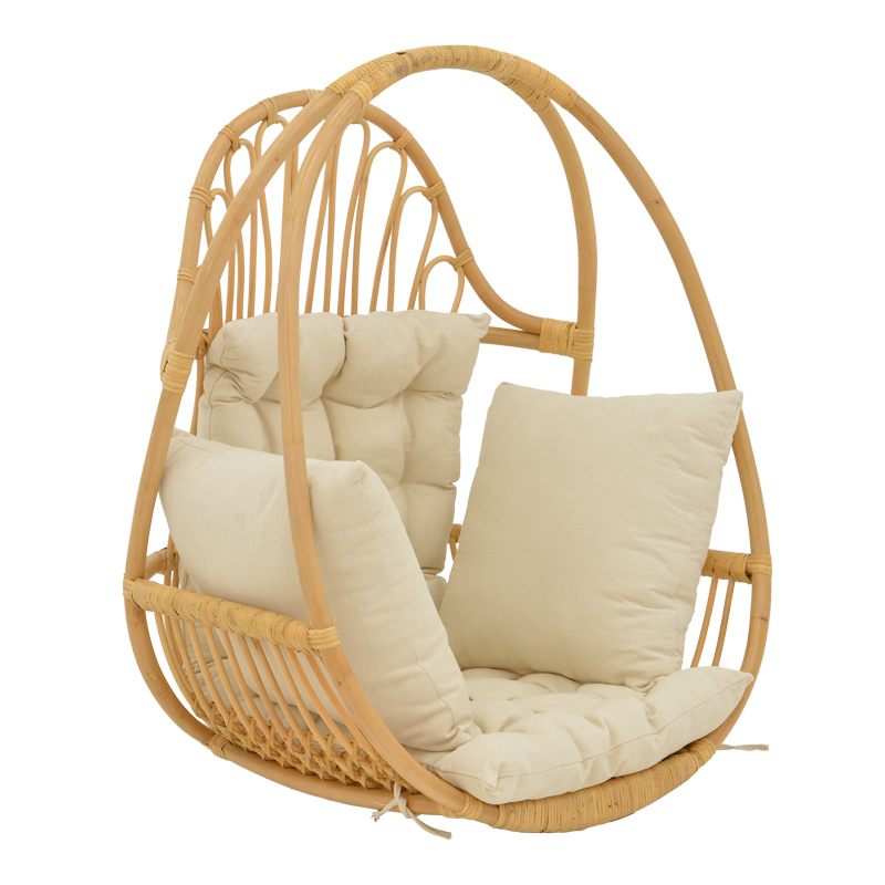 Κρεμαστή κούνια Jorg pakoworld φυσικό rattan-κρεμ μαξιλάρι 80x59x105εκ 2