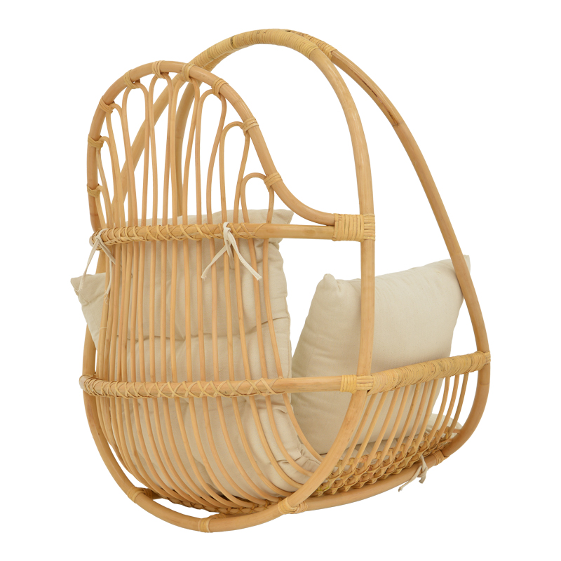 Κρεμαστή κούνια Jorg pakoworld φυσικό rattan-κρεμ μαξιλάρι 80x59x105εκ 3