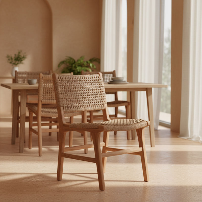 Καρέκλα Sponze pakoworld σκελετός teak ξύλο- pe σχοινί σε φυσική απόχρωση 50x58.5x85εκ 2