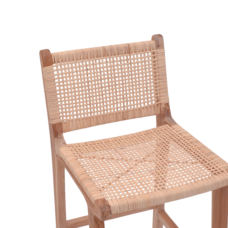 Σκαμπό μπαρ μεσαίου ύψους Sponze pakoworld teak ξύλο-φυσικό rattan σε φυσική απόχρωση 40x47x89εκ 6