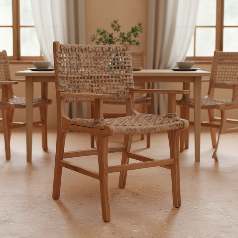 Πολυθρόνα Sponze pakoworld σκελετός teak ξύλο- pe σχοινί σε φυσική απόχρωση 54x60x86εκ 2
