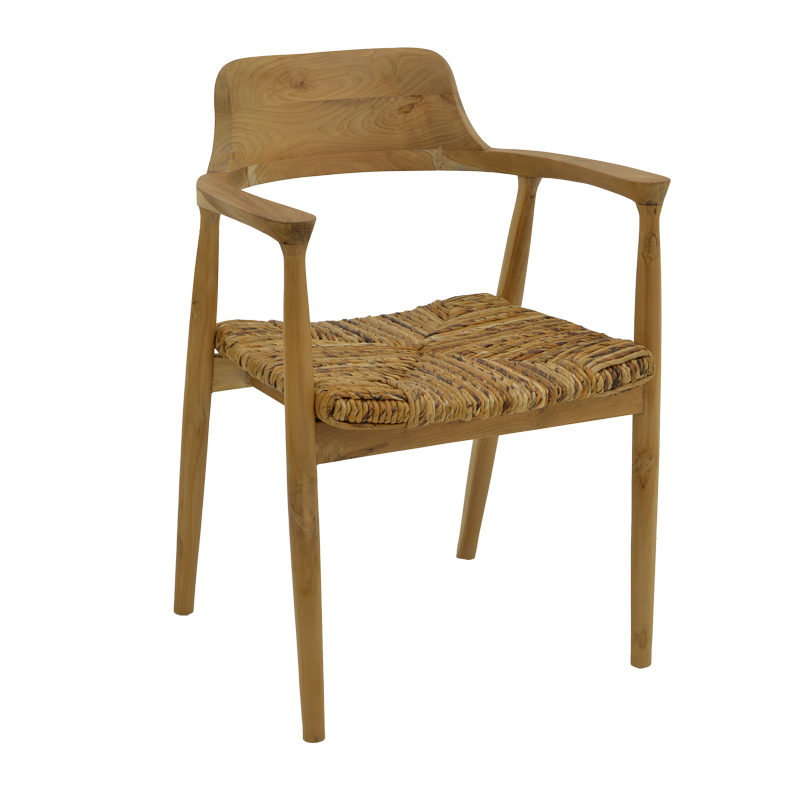 Πολυθρόνα Denverone pakoworld φυσικό teak ξύλο και ψάθα 57x54x79εκ 1