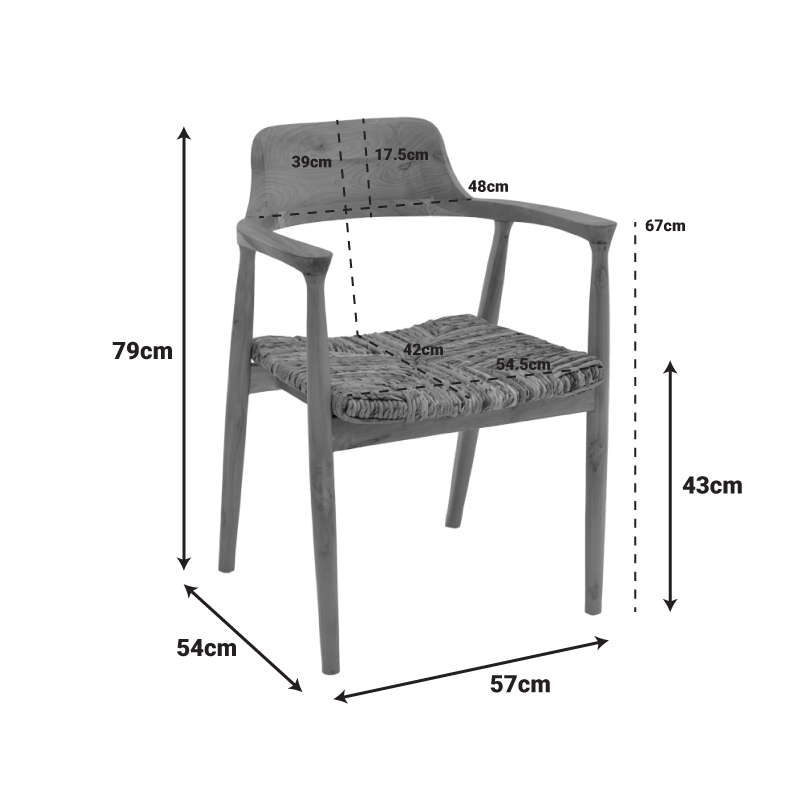 Πολυθρόνα Denverone pakoworld φυσικό teak ξύλο και ψάθα 57x54x79εκ 2