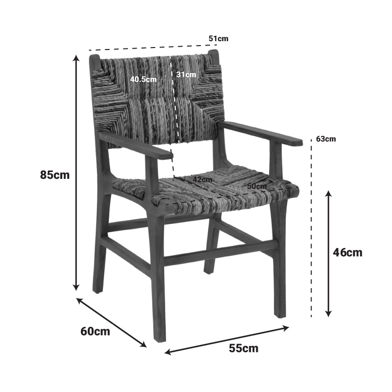 Πολυθρόνα Refane pakoworld φυσικό teak ξύλο-ψάθα 55x60x85εκ 3