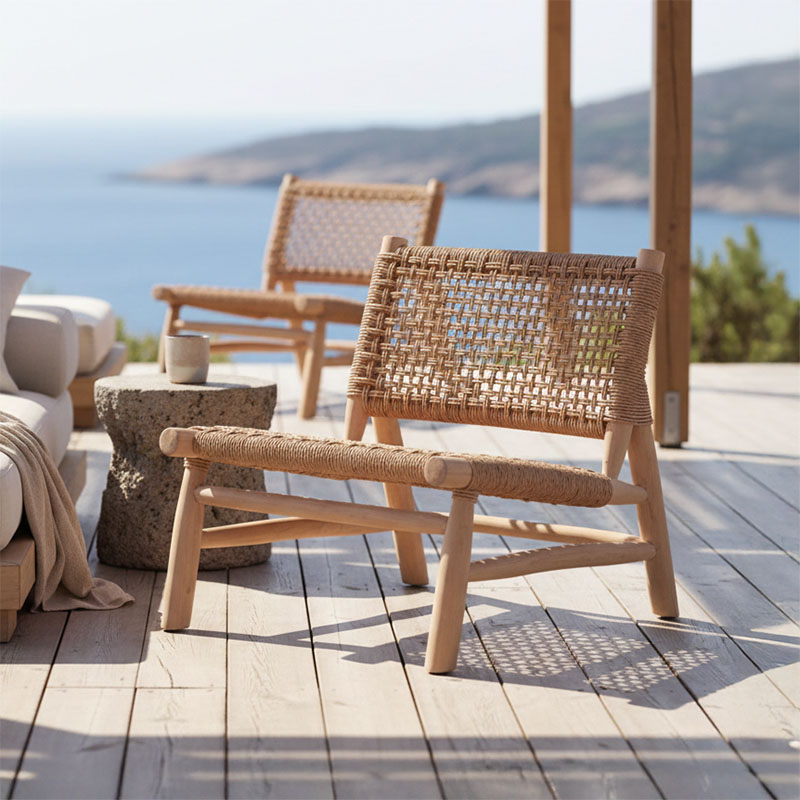 Πολυθρόνα Wanderlene pakoworld σκελετός teak ξύλο με σχοινί σε φυσική απόχρωση 67x79x68εκ 2