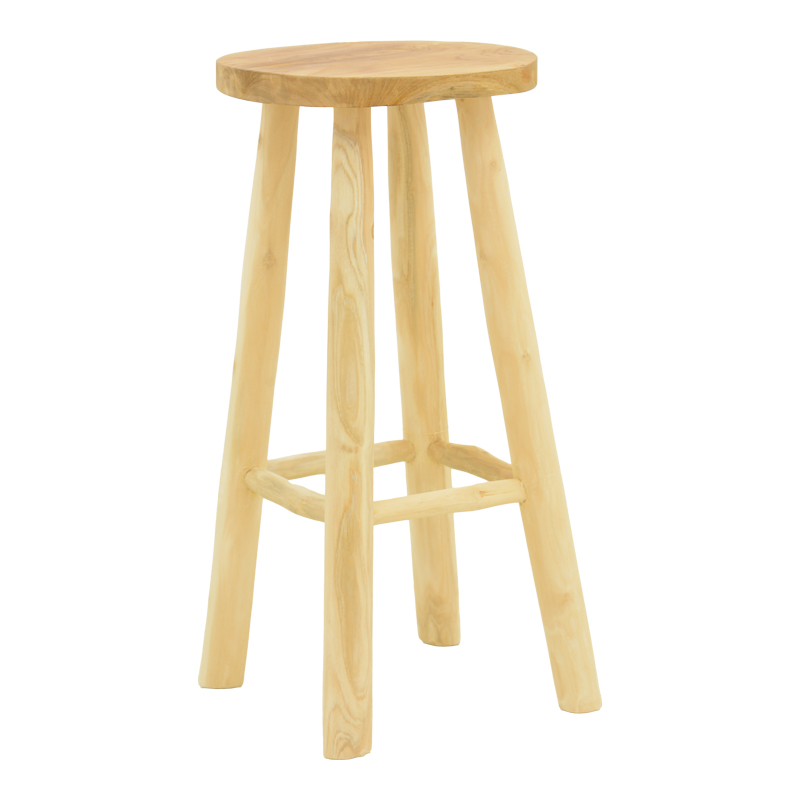Σκαμπό μπαρ Nusiwo pakoworld teak ξύλο σε φυσική απόχρωση Φ35x70εκ 1