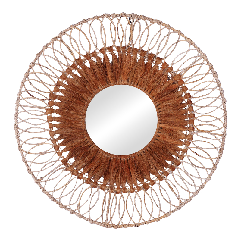 Καθρέπτης Cermine Inart ψάθα σε φυσική απόχρωση Φ80x12εκ 1