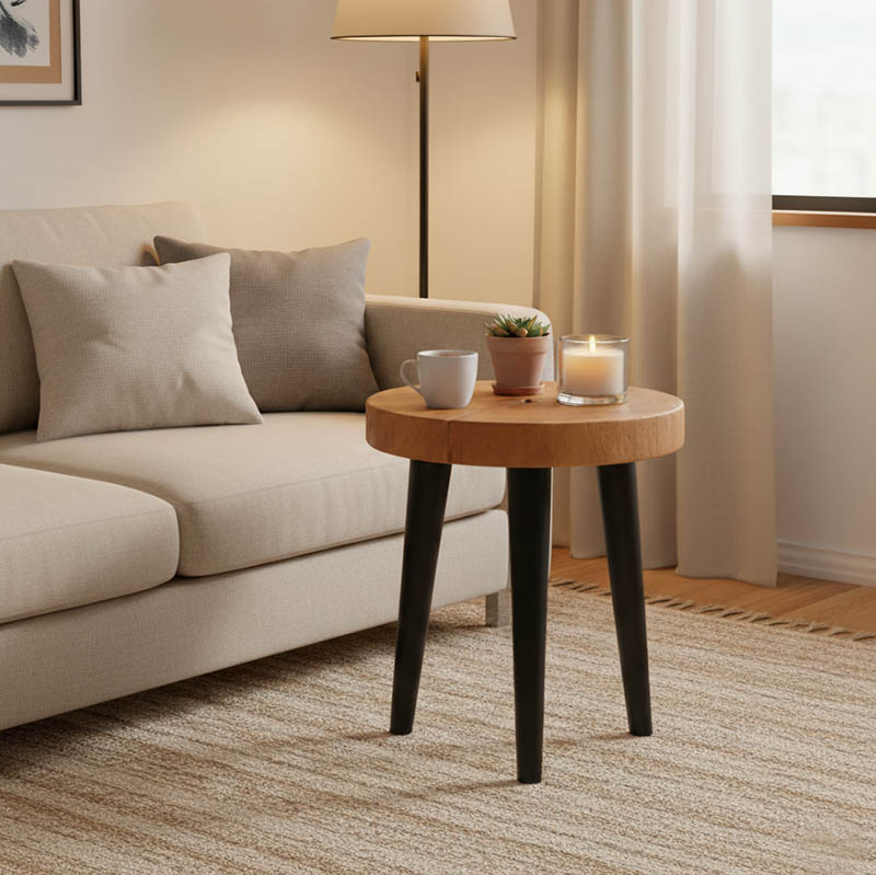 Βοηθητικό τραπέζι Labous pakoworld suar ξύλο σε φυσική-μαύρη απόχρωση Φ35x45εκ 1