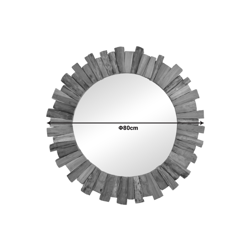 Καθρέπτης Rounder pakoworld teak ξύλο σε φυσική απόχρωση Φ80x4εκ 2