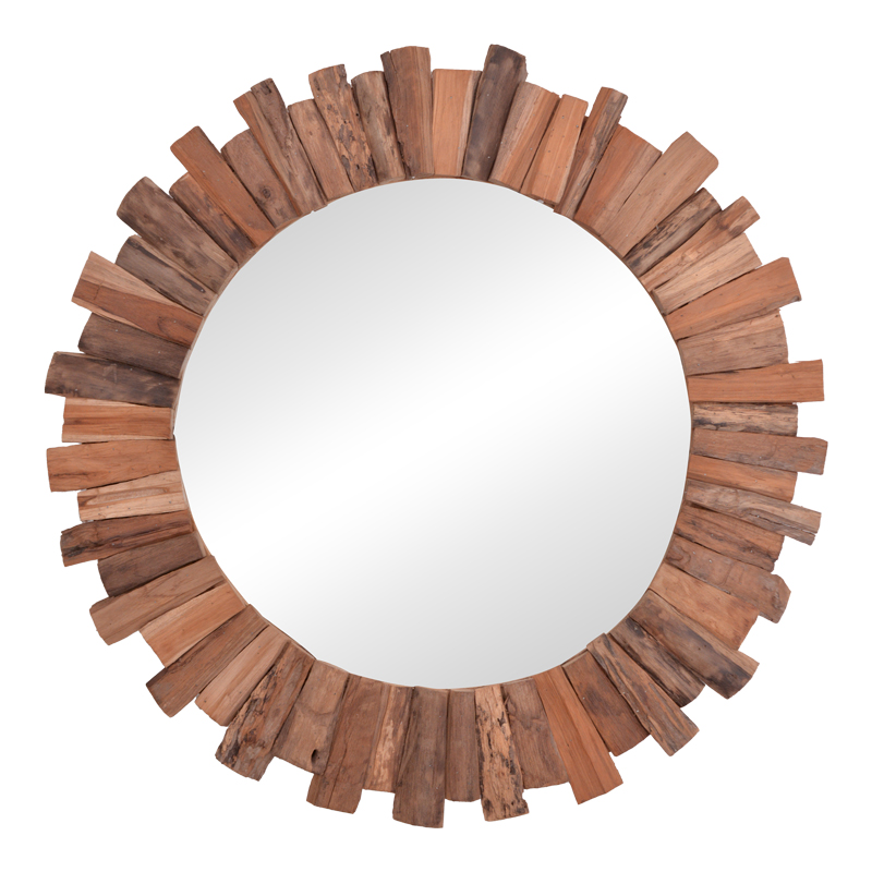 Καθρέπτης Rounder pakoworld teak ξύλο σε φυσική απόχρωση Φ100x5εκ 1