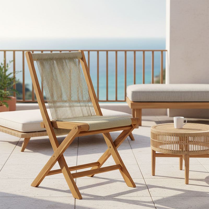 Καρέκλα Banou pakoworld πτυσσόμενη teak ξύλο και pe σχοινί σε φυσική απόχρωση 52.5x56x89εκ 2