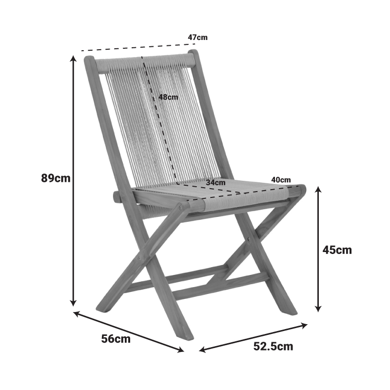 Καρέκλα Banou pakoworld πτυσσόμενη teak ξύλο και pe σχοινί σε φυσική απόχρωση 52.5x56x89εκ 3