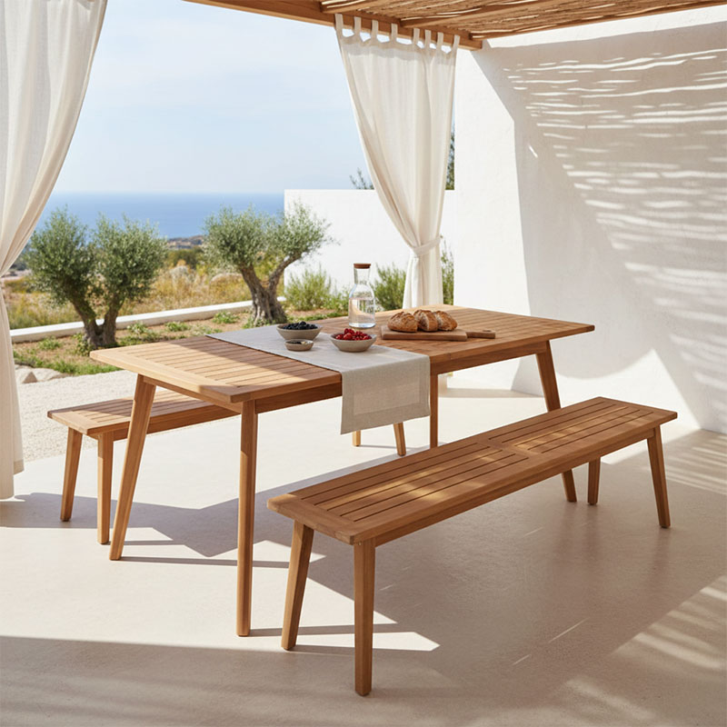 Τραπέζι Pino pakoworld επεκτεινόμενο teak ξύλο σε φυσική απόχρωση 180/240x100x75εκ 1