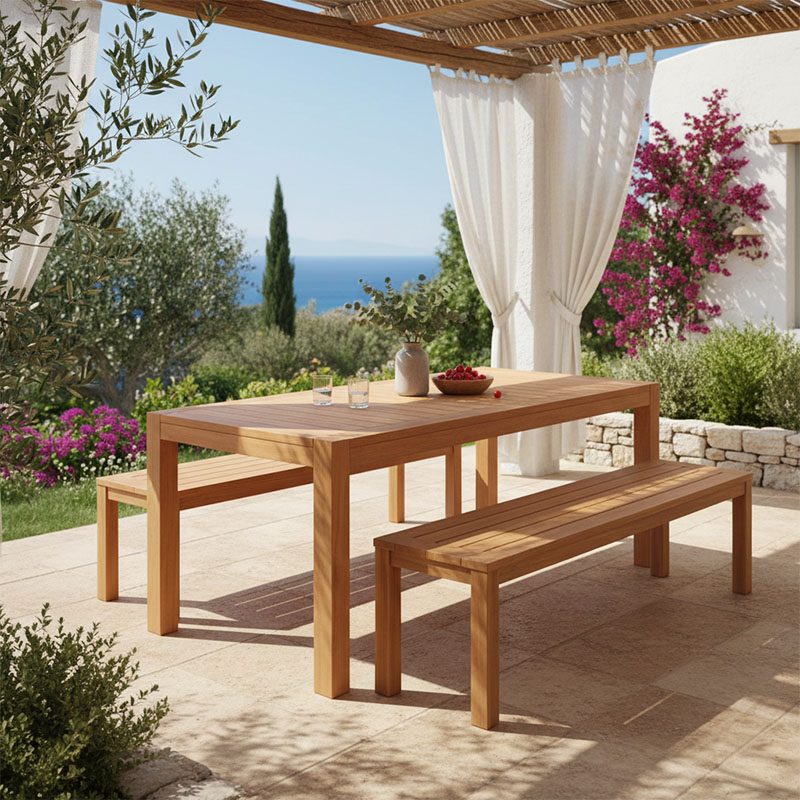 Τραπέζι Vocaly pakoworld teak ξύλο σε φυσική απόχρωση 200x100x75εκ 1