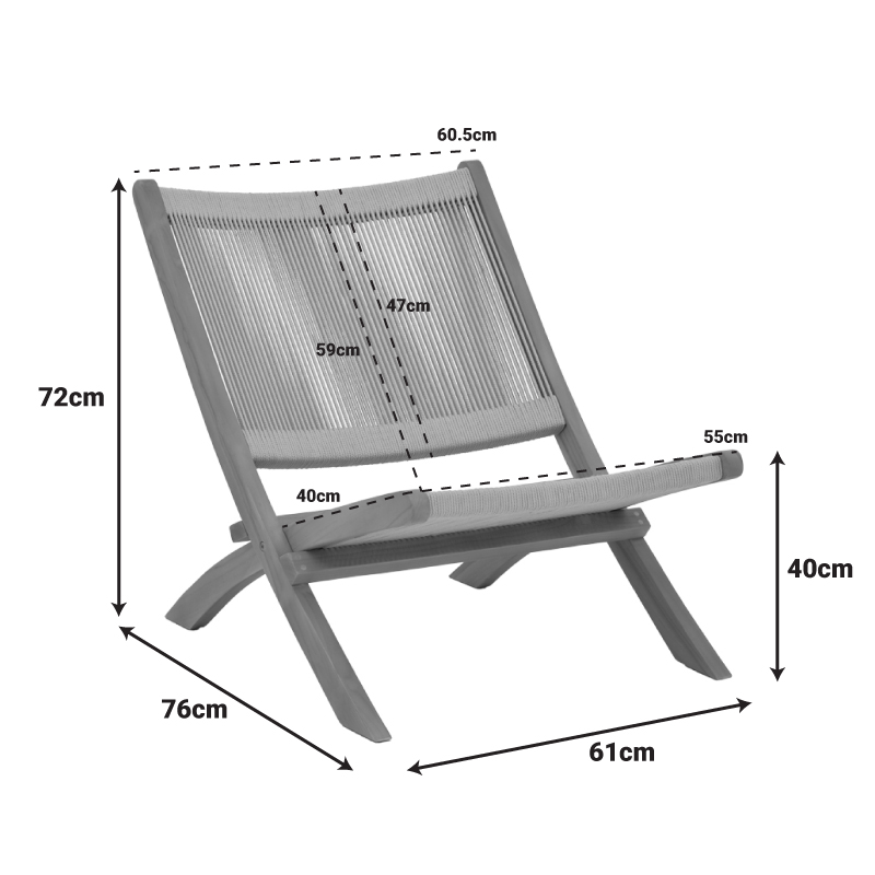 Πολυθρόνα Seeal pakoworld πτυσσόμενη teak ξύλο και pe σχοινί σε φυσκή απόχρωση 61x76x72εκ 2