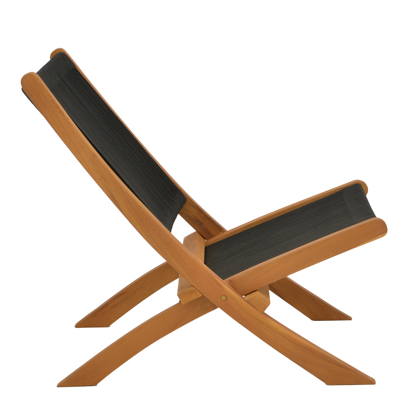 Πολυθρόνα Seeal pakoworld πτυσσόμενη teak ξύλο και pe σχοινί σε μαύρη απόχρωση 61x76x72εκ 4