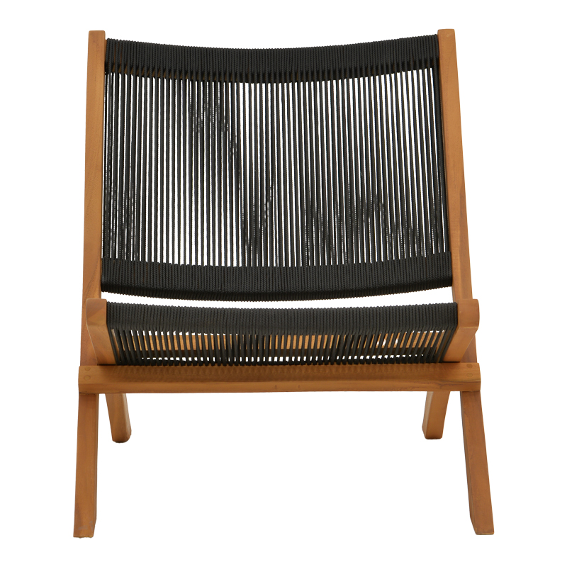 Πολυθρόνα Seeal pakoworld πτυσσόμενη teak ξύλο και pe σχοινί σε μαύρη απόχρωση 61x76x72εκ 5