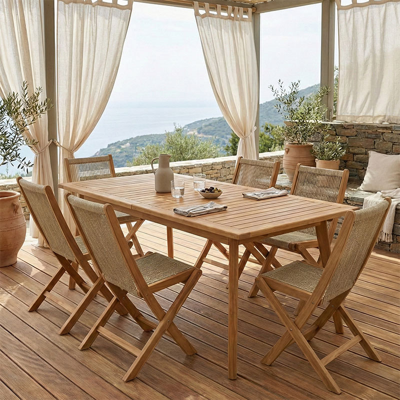 Τραπεζαρία 7 τεμ. Banou-Pino pakoworld teak ξύλο σε φυσική απόχρωση 180/240x100x75εκ 1