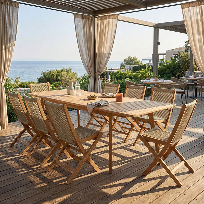 Τραπεζαρία 9 τεμ. Banou-Pino pakoworld teak ξύλο σε φυσική απόχρωση 180/240x100x75εκ 1